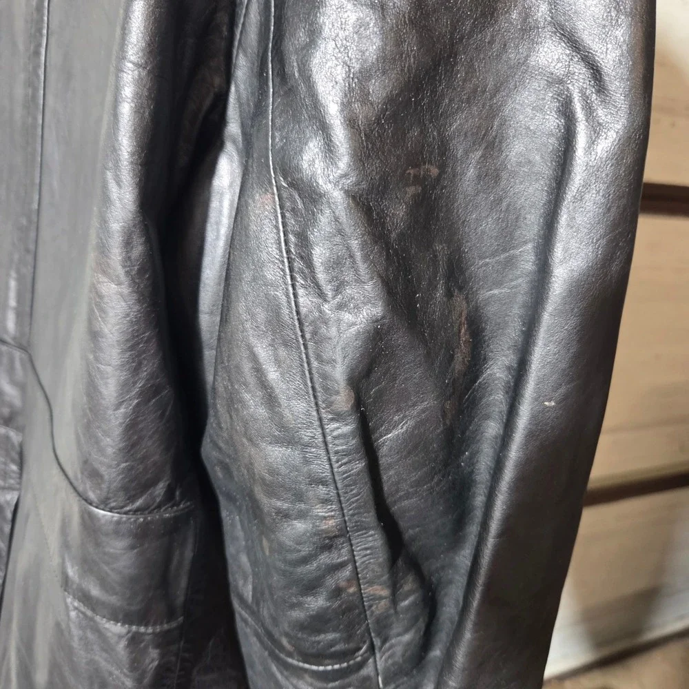 Tommy Hilfiger Mens Black Leather Car Coat Jacket Vintage Y2K Size M Medium